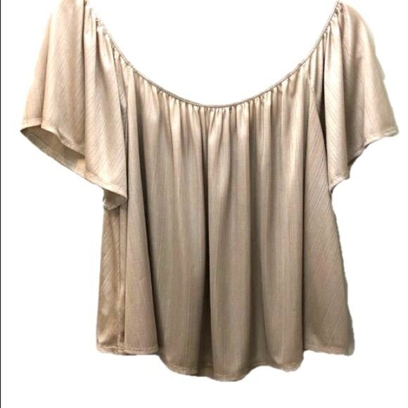 Urban Outfitter Crop Top Womens Sz L Flowy Short Sleeve Shimmery Scoop Neckline - Picture 3 of 4